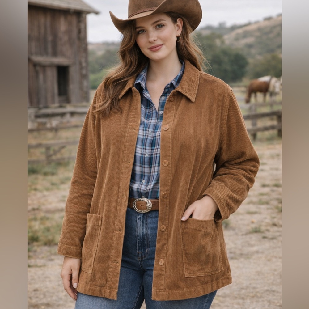 Two Danes Clare Velour Corduroy Country Ranch Button Down Shirt Shacket Size L